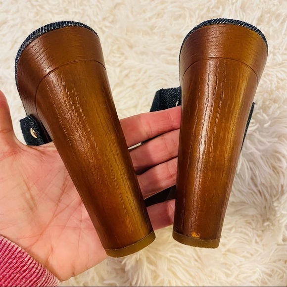 Vince Camuto Blue Denim Heels Platforms Platform Sandals Studs Wooden. - Picture 14 of 14